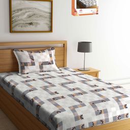 Myntra Elegant Homes Black & White Geometric 300 TC Single Bedsheet with 1 Pillow Covers-image-47