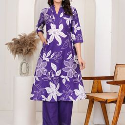 KIAARON Women Floral Printed Cotton A-Line Kurta with Palazzo-image-44
