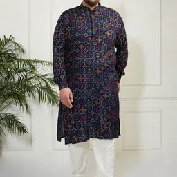 VASTRAMAY Ethnic Motifs Printed Mandarin Collar Straight Kurta with Trousers-picture-29
