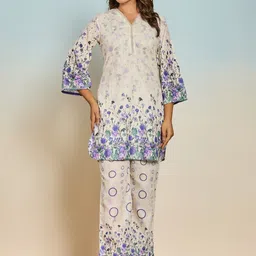 AUTUMN LANE Women White Raagvi Honey Cotton Top With Trousers Co-Ords Set-picture-1