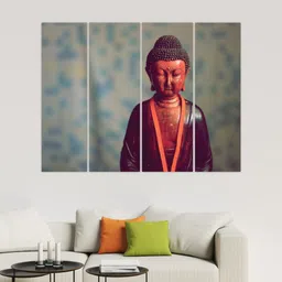 Inephos Brown & Orange 4 Pieces Buddha Religious Canvas Wall Art-26