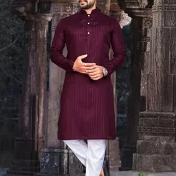 Men Striped Straight Kurta (Maroon)-picture-19