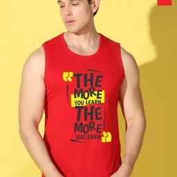 WOOSTRO Pack Of 2 Printed Combed Cotton Gym Vests VWS26(MORE RED)(RUN RED)-16