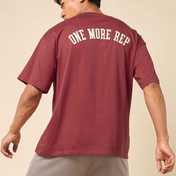 CULT Printed Drop-Shoulder Sleeves Bio Finish One More Rep Back Oversized Cotton T-shirt-image-34