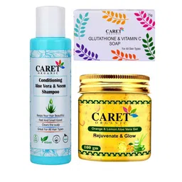 CARET ORGANIC Set of 3 Aloevera Neem Shampoo, Gel & Glutathione Vitamin C Soap-14