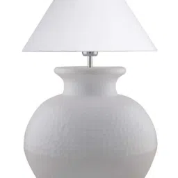 Homesake White Hammered Pitcher Table Lamp With White Cone Shade (Bulb Included) - Set of 1 image 2