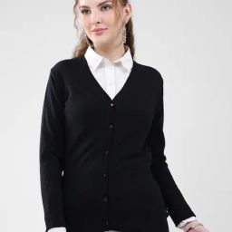 Monte Carlo Black Blend Wool Solid Cardigan-image-28