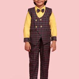 AJ Dezines Kids Purple & Yellow Chequered Full Sleeves Shirt Set-picture-18