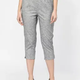 Westwood Grey Melange Relaxed Fit Mid Rise Crop Pants-image-96