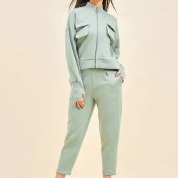 Sweet Dreams Sage Green Mock Collar Track Suit-image-54
