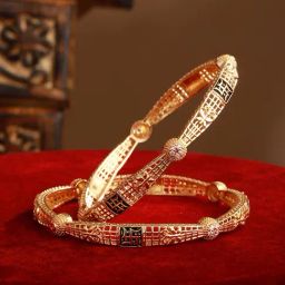 Priyaasi Swastik Floral Designer Gold-Plated Bangle - Set of 2-image-18