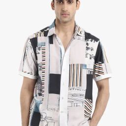 Rare Rabbit White Boxy Fit Abstract Shirt-image-1