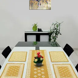 Saral Home Easy Living Yellow Cotton Dining Table Kitchen 4 Placemats & Runner-33