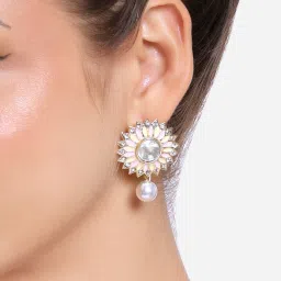 Zaveri Pearls Set of 2 Multicolor Enamel Austrian Diamonds Contemporary Studs Earrings-ZPFK16837 image 3