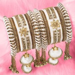 Peora Traditional White Gold-Plated Kundan Bangles - Set of 10-image-22
