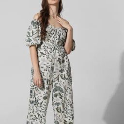 Only White & Green Cotton Floral Print Jumpsuit-42
