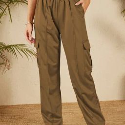 Marie Claire Khaki Regular Fit High Rise Cargo Pants-image-80