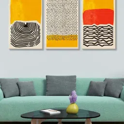 999Store Yellow & Black Abstract Art 3 Frame Canvas Paintings-46