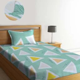 Klotthe Green Cotton Blend 300 TC Single Elastic Bedsheet With 1 Pillow Cover-image-99
