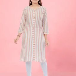 Aarika Kids Girls Peach-White Colour Cotton Striped Kurti-image-29