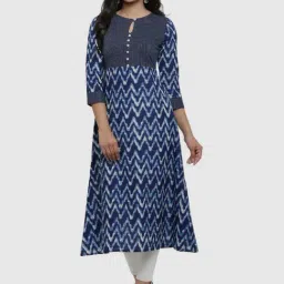 YASH GALLERY Navy Cotton Printed A Line Kurta-picture-6