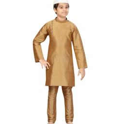 Aarika Kids Beige Printed Kurta with Churidar Pants & Cap-image-16