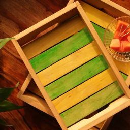ExclusiveLane 'Spring for Two' Handcrafted Multicoloured Wooden Serving Trays (Set Of 2)-image-65