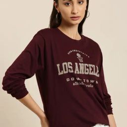 Dillinger Wine Cotton Printed Oversize Crew T-Shirt-image-40