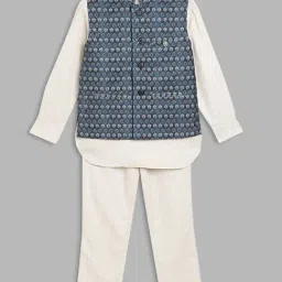 Blue Giraffe Kids White & Blue Printed Full Sleeves Kurta Set-3