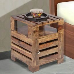 Ikiriya Harvey Solid Brown Wood End Table Teak Finish-image-14