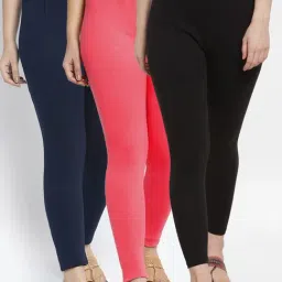 Gracit Black & Navy Mid Rise Leggings - Pack Of 3-image-77
