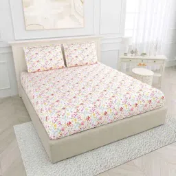 Haus & Kinder Pink Cotton 186 TC King Bedsheet with 2 Pillow Covers-image-17