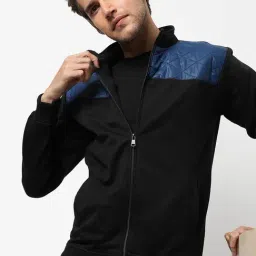 Campus Sutra Black & Blue Cotton Regular Fit Colour Block Jacket-15