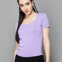Ginger by Lifestyle Purple Cotton Solid Crop Top-image-39