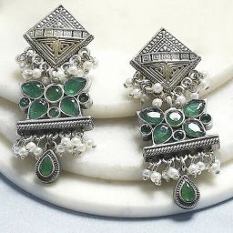 Biba Green Brass Drop & Danglers Earrings for Women-image-32