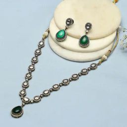 Biba Green Brass Necklace Set for Women-image-41