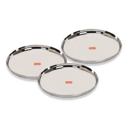 Sumeet Silver Stainless Steel Dinner Plate - Set of 3-image-92