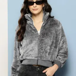 Aarika Grey Regular Fit Fur Jacket-picture-0