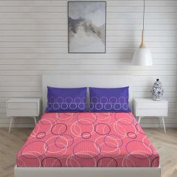 Layers Pavia Pink Cotton 104 TC Double Flat Bed Sheet With 2 Pillow Covers-image-1