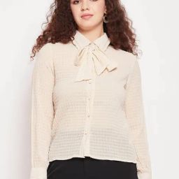 MADAME Beige Self Design Shirt-image-57
