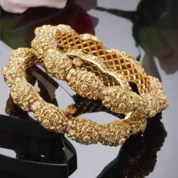 Karatcart Rajwadi Antique Gold-Plated Temple Bangles for Women - Set of 2-29