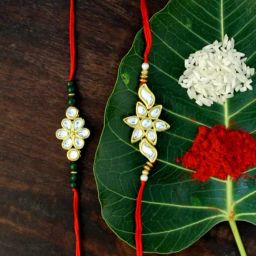Karatcart Gold-Plated Kundan Rakhi with Roli Chawal & Greeting Card for Brother - Set of 2-43