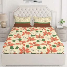 Layers Siena Orange Cotton 225 TC Double Flat Bed Sheet With 2 Pillow Covers-image-81
