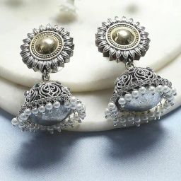 Biba Oxidised Gold Brass Jhumka Earrings for Women-25