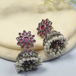 Biba Pink Brass Jhumka Earrings for Women-image-31