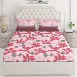 Layers Siena Pink Cotton 225 TC Double Flat Bed Sheet With 2 Pillow Covers-image-17