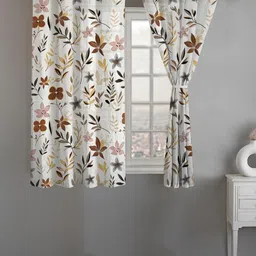 ANA Coffee Brown & White 2 Pieces Floral Room Darkening Window Curtain-49