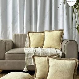 EXPORT HOUSE Beige 5 Pieces Solid Cotton Square Cushion Covers-1
