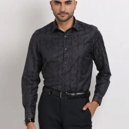 Turtle Black Polycotton Slim Fit Jacquard Formal Shirt-picture-5
