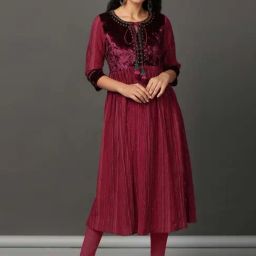 Nuhh Maroon Holiday Flared Crinkle Kurta-picture-45